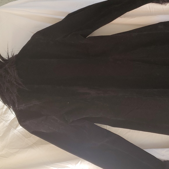 Vintage Sharagano Black Velvet faux fur trim long coat - Picture 3 of 12